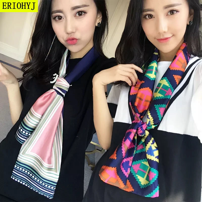 

Fashion Print Scarves For Women Silk Satin Hijab Scarf Female 15*140cm Luxury Brand Square Shawl Headband Scarfs For Ladies 2020