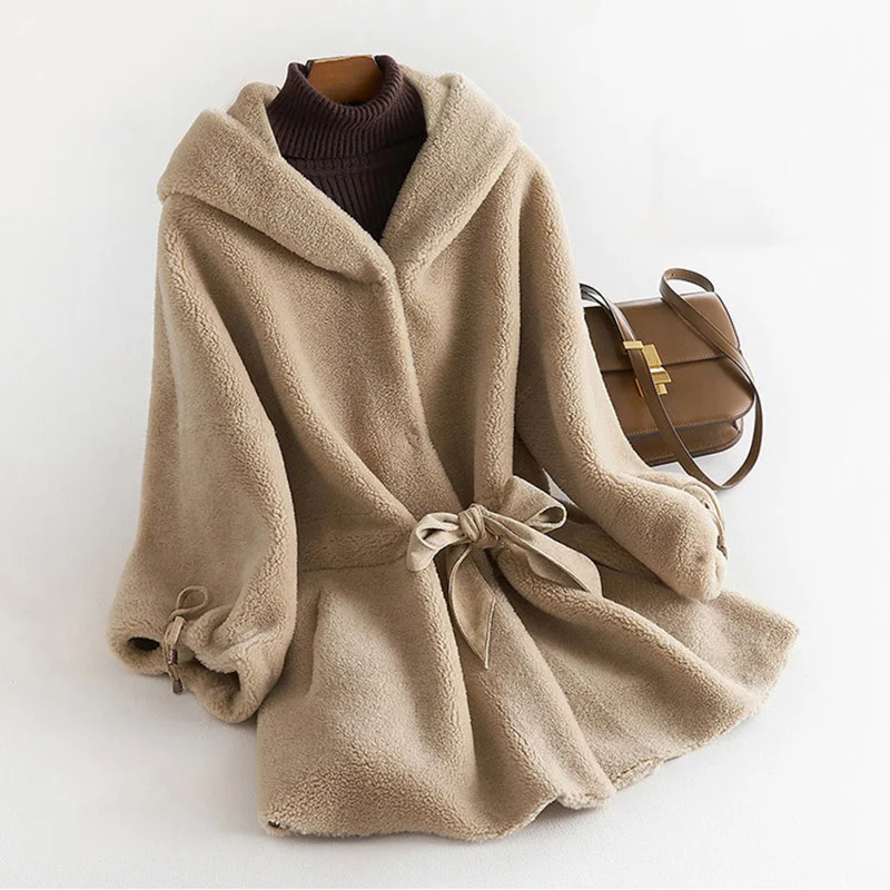 

Winter Women's Jackets Women Clothes 2019 Female Slim Winter Sheep Fur Outwear With Hooded Female Jacket Real Price lady autumn