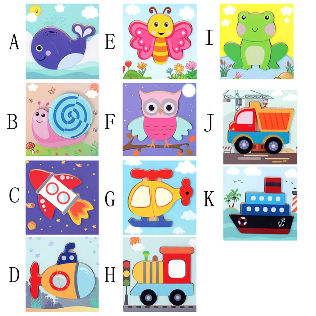 Early Educational Learning Wooden Puzzle Cartoon animal Manually Assemble Toy Games Jigsaw Baby Early funny gadgets #B