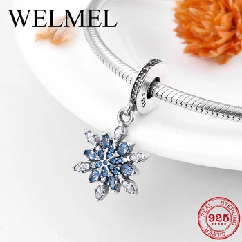 

Fashion exquisite 925 Sterling Silver blue zircon flower charms beads Fit Original European Charm Bracelet Jewelry making