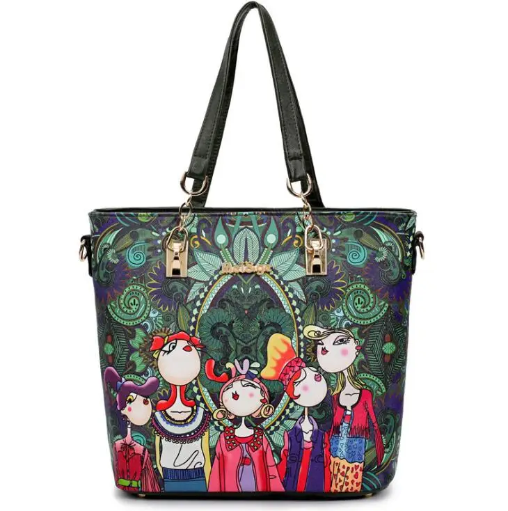 Женская сумка, кожаная женская сумка, модная мультяшная сумка на плечо, высокое качество, набор из 6 предметов, дизайнерский бренд Bolsa Feminina
