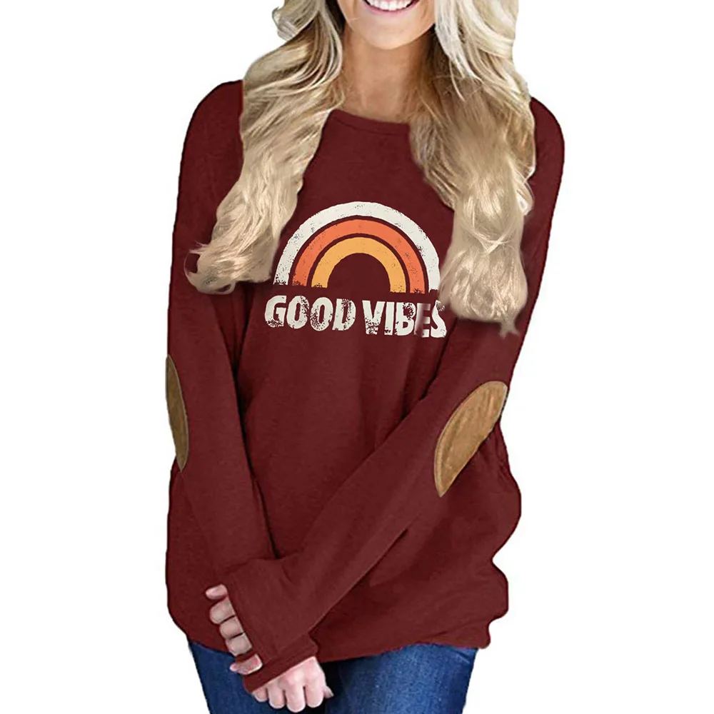 red hoodies Adogirl/свитер с круглым вырезом и длинными рукавами и нашивкой на локоть, Свободный Повседневный пуловер с принтом радуги и буквами, топы года, осенне-зимняя одежда - Цвет: red hoodies