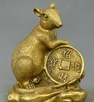 

China fengshui Bronze Fortune rat gold Money yuanbao mouse animal wealth statue