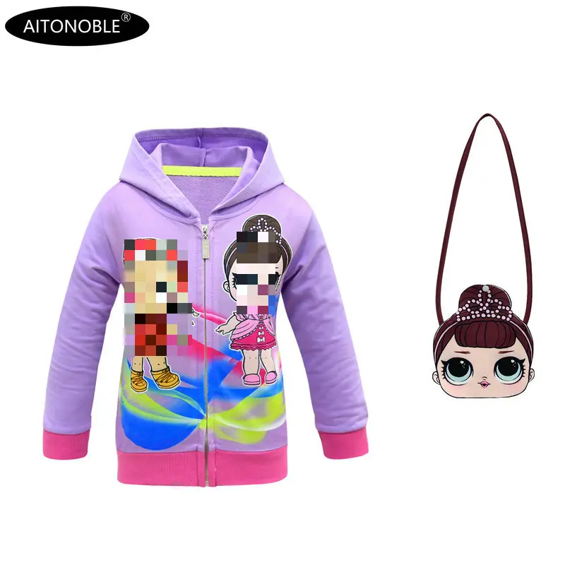 0933 purple with bag Aitonoble/ г. Новое осеннее пальто для девочек хлопковые толстовки с длинными рукавами детские свитшоты для детей, куртка принцессы для девочек, пальто - Цвет: 0933 purple with bag