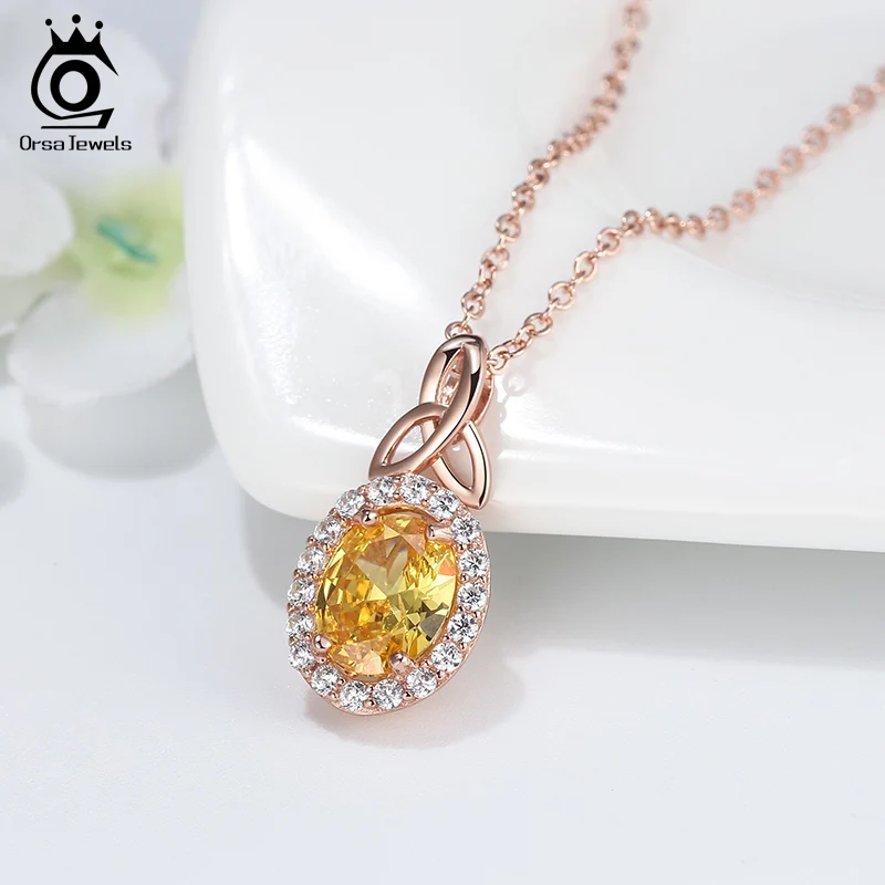 ORSA JEWELS подлинное 925 роскошное ожерелье с подвеской овальной огранки, желтое CZ серебряное ожерелье, вечерние очаровательные ювелирные изделия SN207