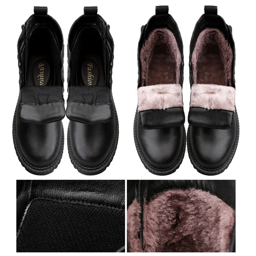 Зимняя обувь для мужчин; ботильоны; мужские зимние ботинки из натуральной кожи; большие размеры 38-47; уличная теплая плюшевая мужская обувь на нескользящей подошве
