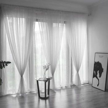 

100x200/200x270cm Solid Color Sheer Window Curtain Tulle Curtain For Living Room String Curtains Drape Panel Sheer Bedroom