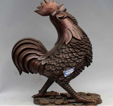

Bronce dorado Zodiac Del Gallo Del Gallo Cock Moneda Dinero Riqueza Estatua chicken copper decoration factory Pure
