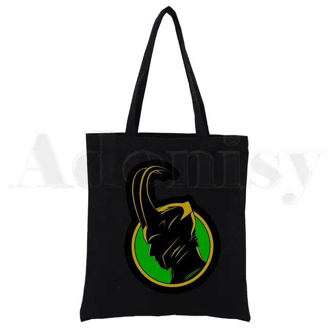 Super Hero LOKI Funny God of Mischief Reusable Shopping Bag Canvas Tote Bags Printing Eco Bag Shopper Shoulder Bags Black F