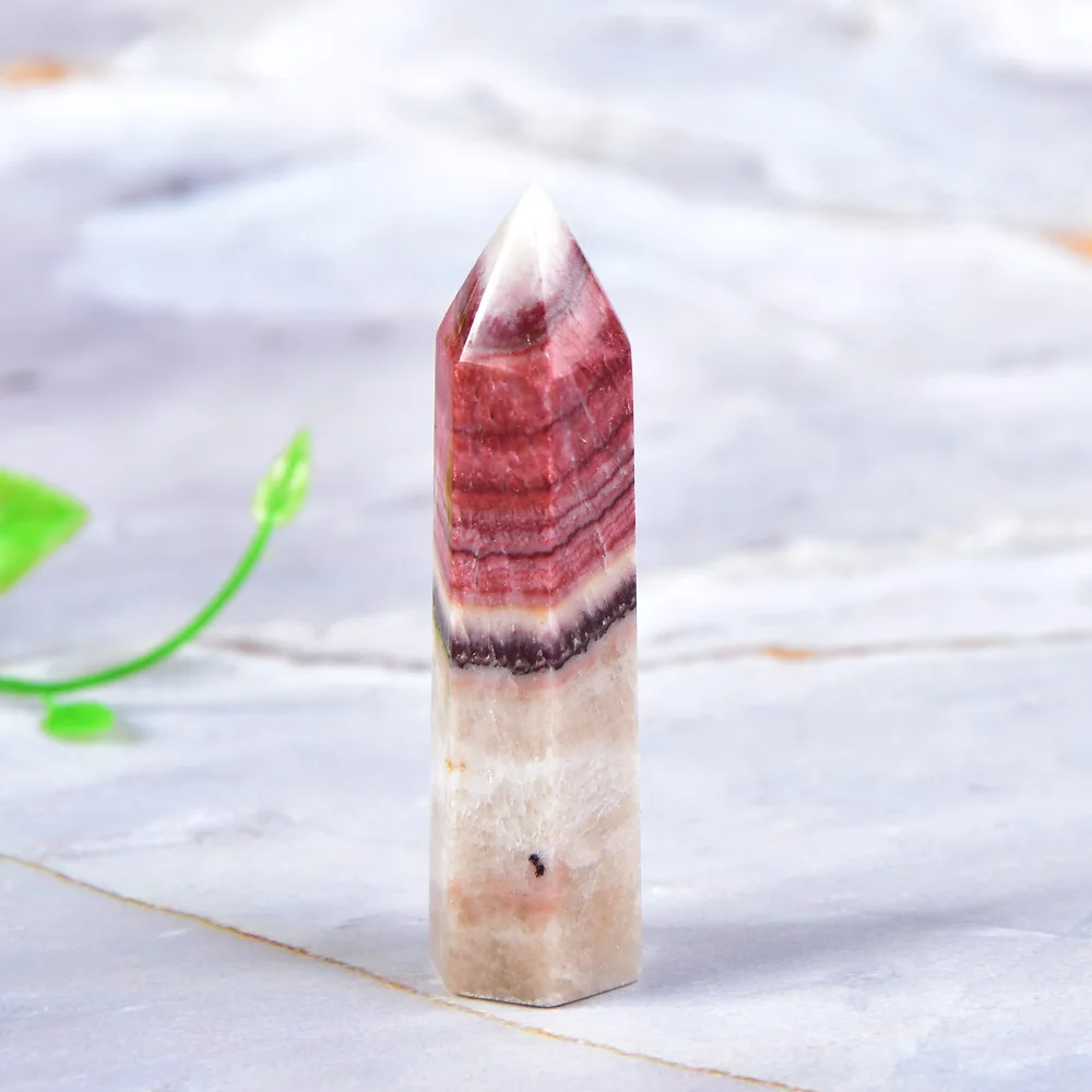 Натуральный кристалл Родохрозит кварцевый точечный лечебный камень Шестигранная Призма 80-90 мм обелисковая палочка лечебный камень DIY подарок 2 шт - Цвет: Розовый
