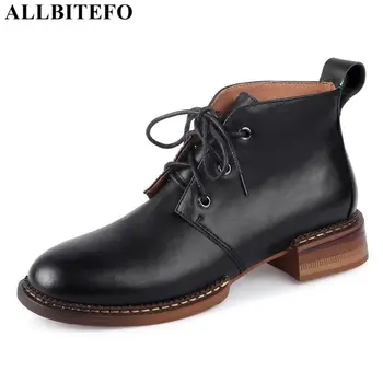 

ALLBITEFO high quality genuine leather thick heels women high heel shoes brand high heels ankle boots for women boots