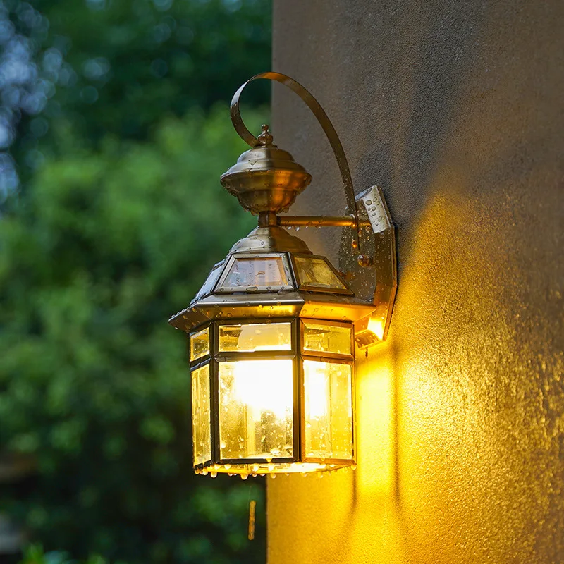 

Waterproof Led Wall Lamp Villa Balcony Aisle Corridor Courtyard Lamp Gold Copper Lamp Vintage Porch Outdoor Wall Lamp