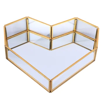 

1 Pc Heart Shape Glass Tray Vintage Golden Copper Bar Glass Tray Cake Dessert Tray Jewelry Holder Storage Tray for Home
