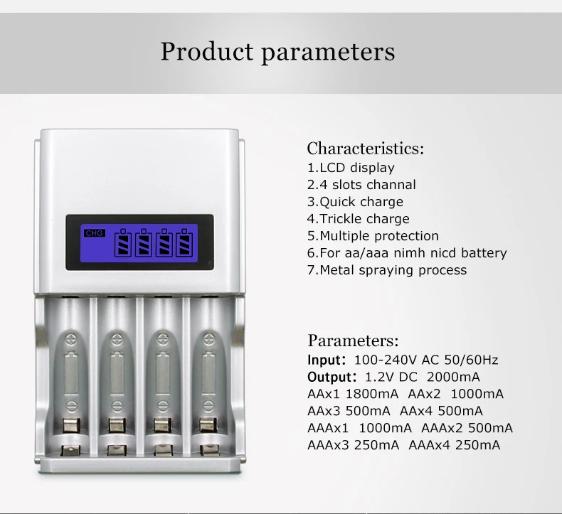 PALO,, 4 слота, ЖК-дисплей, умное зарядное устройство для аккумуляторов AA, AAA, аккумуляторная батарея, 1,2 в, Ni-MH, NI-CD, батареи