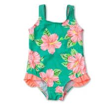 Детское бикини для девочек; цветочный принт; купальный костюм без рукавов; летняя одежда для плавания; детский слитный купальник