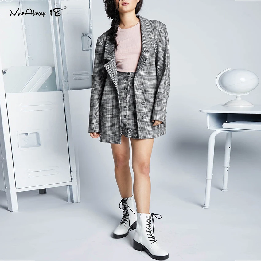 Mnealways18 винтажная мини-юбка с высокой талией Женская короткая плиссированная клетчатая Женская юбка для офиса на пуговицах Повседневная юбка-карандаш уличная одежда
