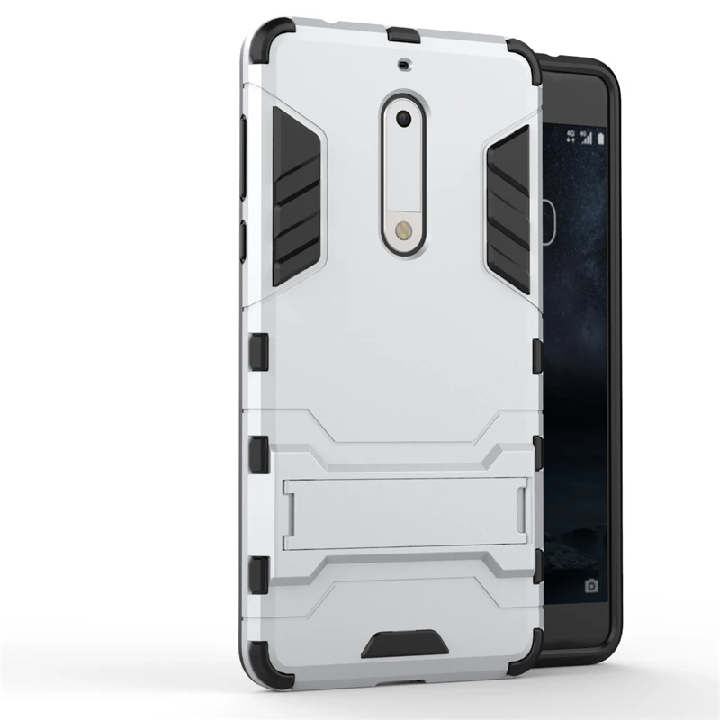 Silver Yuhashi противоударный жесткий чехол-подставка для Nokia 5, защитный чехол-накладка для телефона, чехол-бампер для Nokia 5 - Цвет: Silver