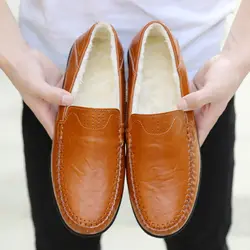 Модная кожаная мужская обувь повседневные теплые Лоферы мужские мокасины из натуральной кожи мужская обувь на плоской подошве