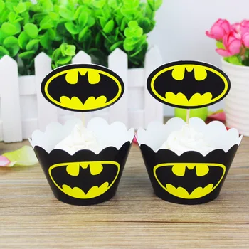 

24pcs/set Baking Batman cupcake wrappers and toppers picks favors for boys kids birthday decoration event party supplies