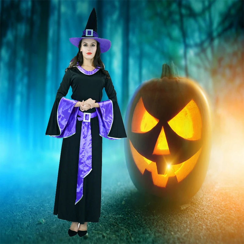 Женский костюм ведьмы для взрослых хэллоуивечерние фиолетовое платье женщин |