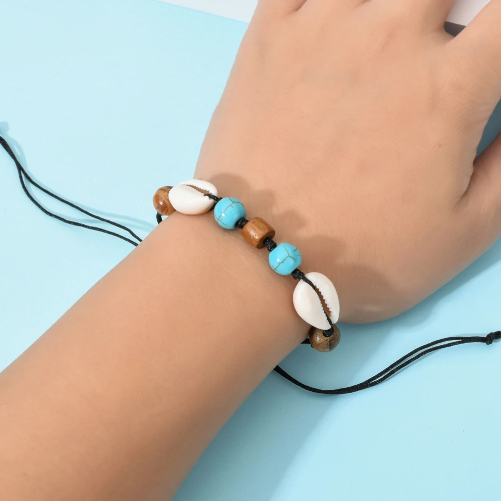 12pcs/lot Natural Stone Starfish Shell Charms Bracelet Set Women Braided Adjustable Chain Anklets Wristband Jewelry