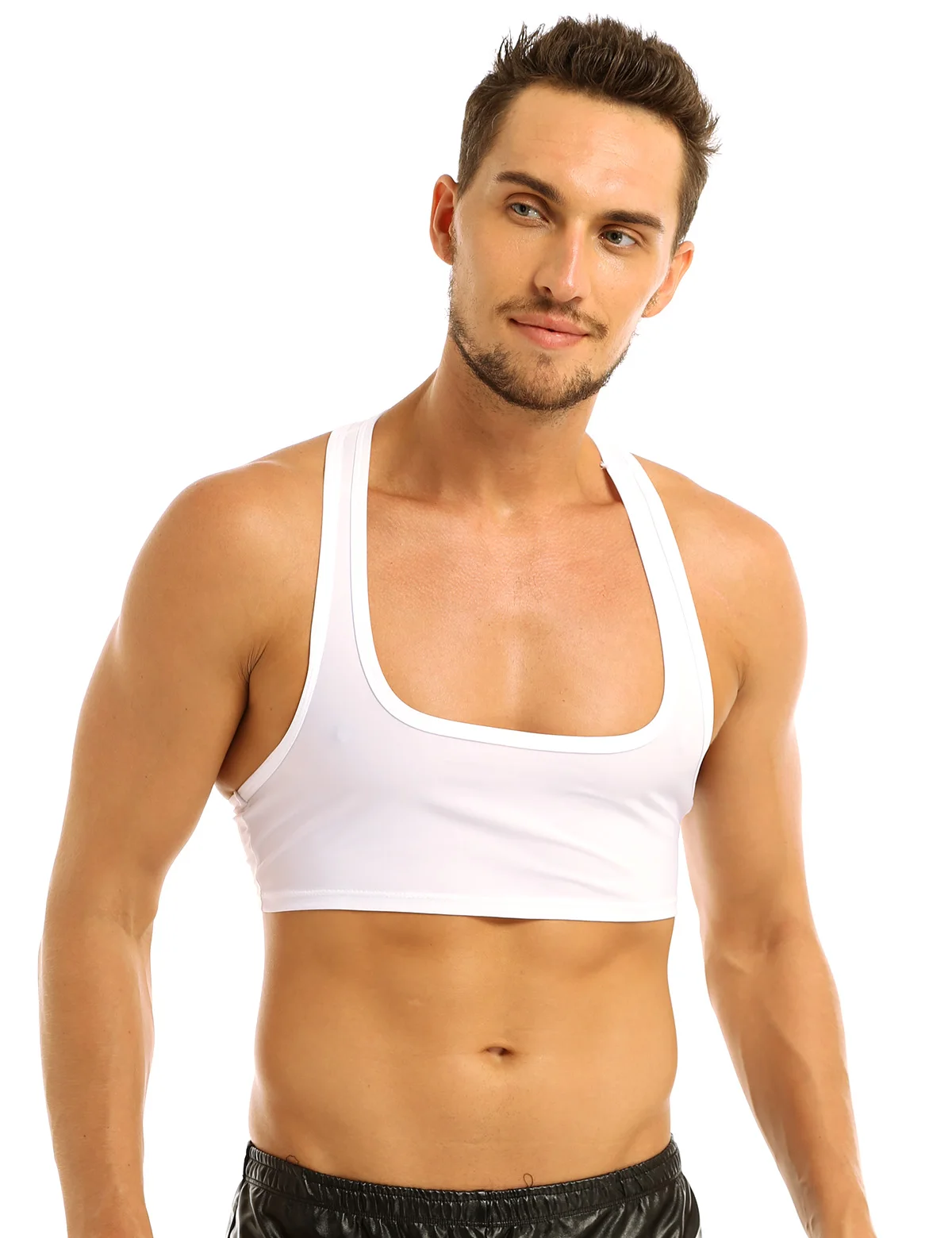 Men Sports Bra Crop Tank Top Vest Y-Back Fitness Muscle T-shirt Clubwear Costume
