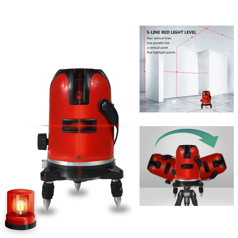 

5 Line Horizontal&Vertical Red Laser Level 360 Degree Adjustment Higher Visibility Test Tilt Function Portable Construction Tool