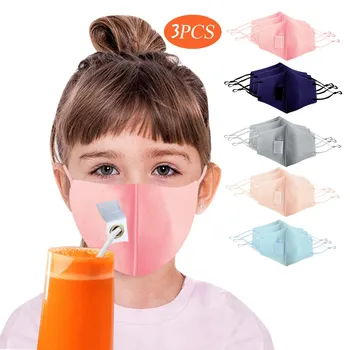 

3PCS Child -Proof Drink Face Mask With Breather Hole for Straw Hole Breathable Face Mask Cloth Mouth Mask Washable Mouth C