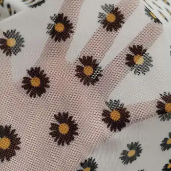 

2020 New Ins Hot Elastic Stretch Spandex 40 Polyester Ammonia Mesh Fabric Daisy Print Texture Designer Diy Cloth Material Telas