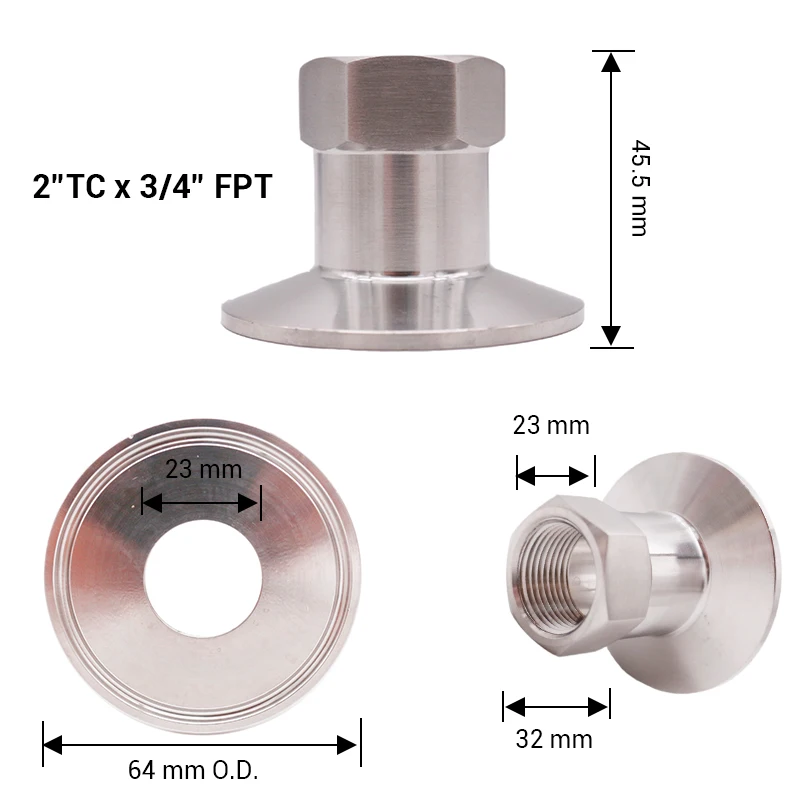 " TC x 3/4" FPT 64 мм OD 304 Санитарно-пивоваренное оборудование из нержавеющей стали, доморощенный Клевер фитинг
