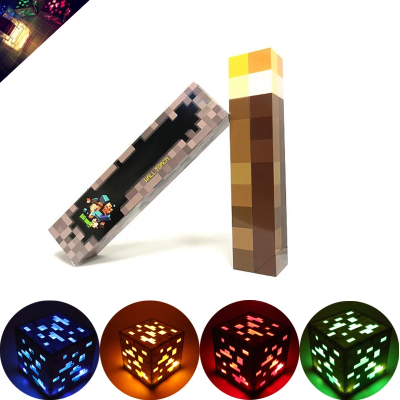 

Light Up Minecrafted Torch LED Minecrafted Light Up Redstone Bluestone Ore Square Toys Torch Hand Held&Wall Mount Home Partykids