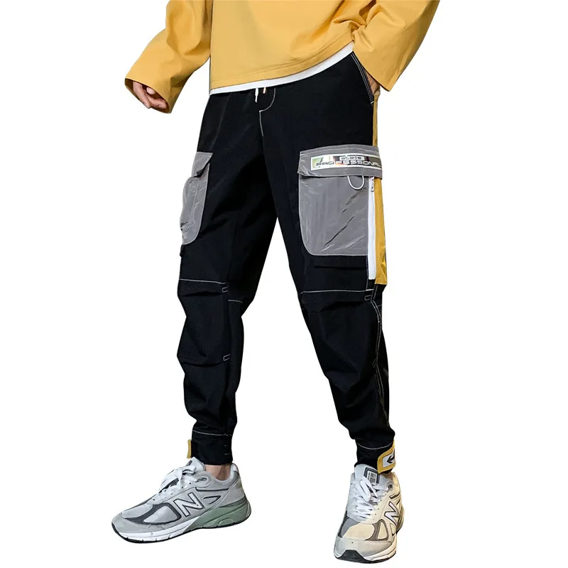 

Men Hip Hop Black Patchwork Multi-pocket Sweatpants Joggers Trousers Casual Drawstring Sportwear Harem Pants Male Streetwear