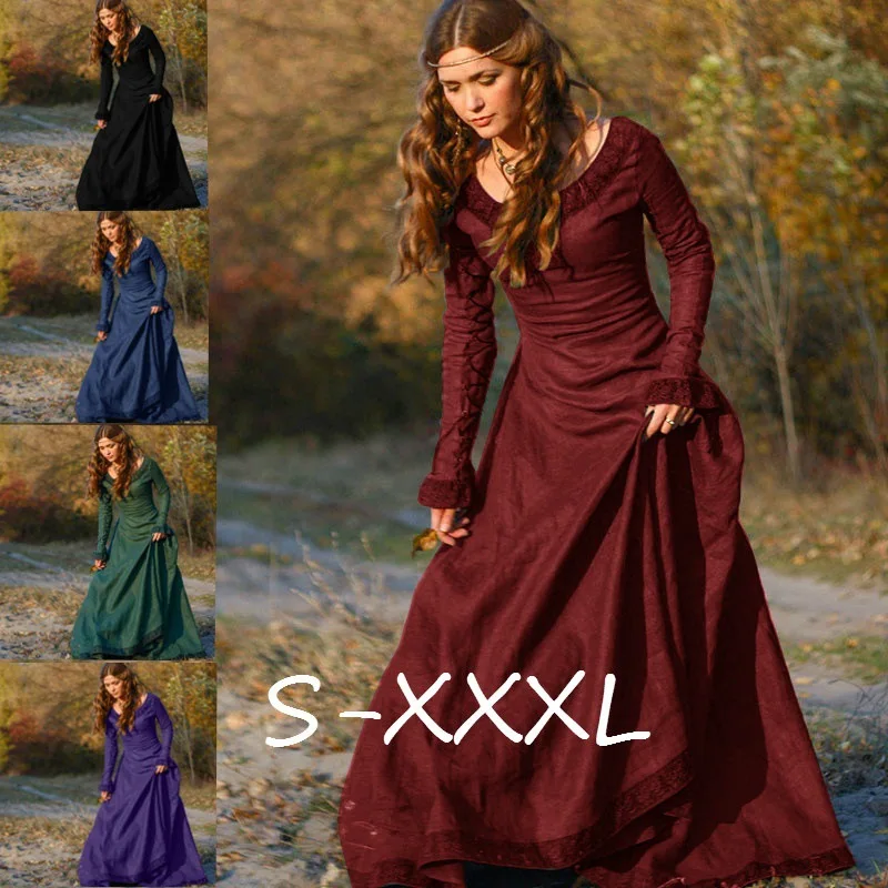 Средневековые тонкие вечерние платья-туники винтажные женские костюмы для косплея королевская принцесса Лолита платья с круглым вырезом Ренессанс платье Vestido 3XL