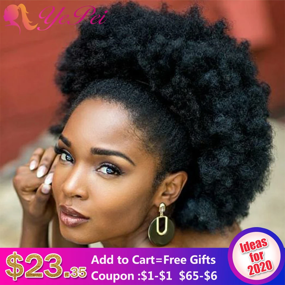 Tanie 10 cal Afro Puff przyrząd do koka z włosów sznurkiem kucyk peruki perwersyjne kręcone ludzkie włosy dopinki na klips Yepei Remy włosy