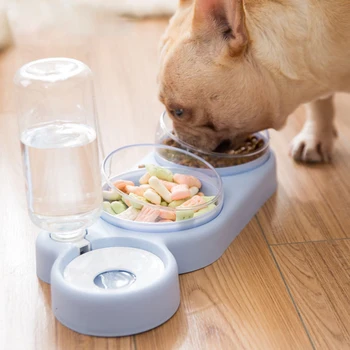 

Pet Bowls Cat Double Bowls Food Water Feeder Dog with Auto Water Dispenser Cat Food Bowl Drinking Raised Stand Dish Three Bowls