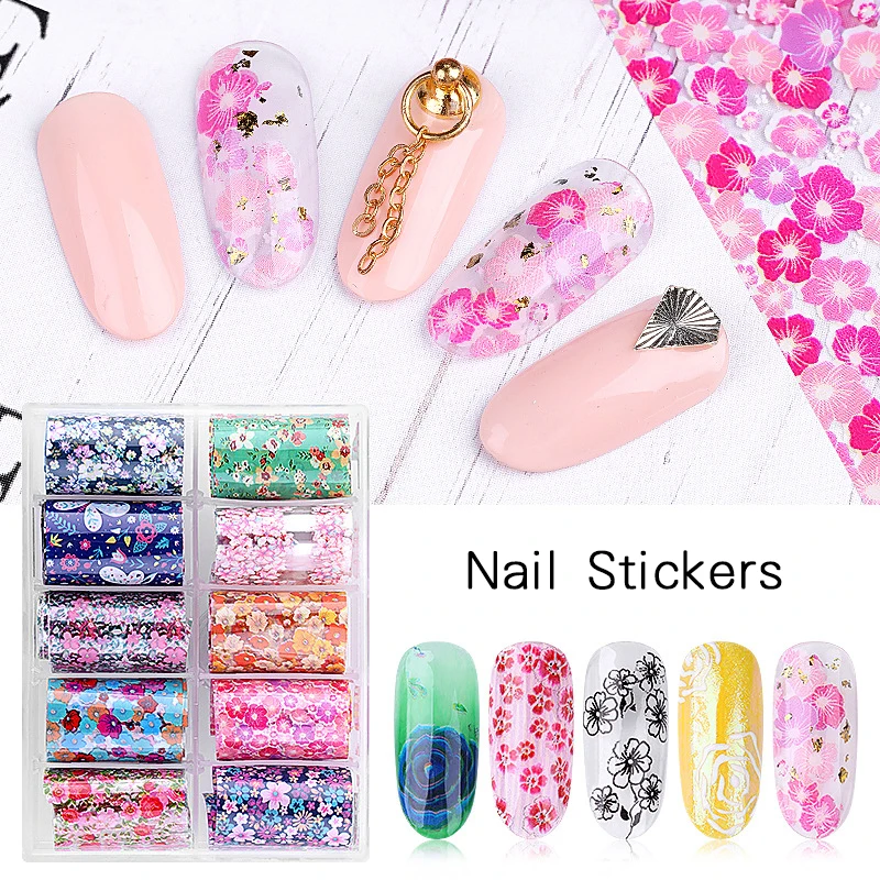 10 Rolls/Box Holographic Nail Foils Sticker Starry Sky Laser Foils Nail Art Transfer Sticker Paper 3D Nail Art Design