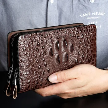 

New Crocodile Pattern Large Men's Wallet Leather Business Card Holder Wallet Men's Purse Passport Cover Male Wallets