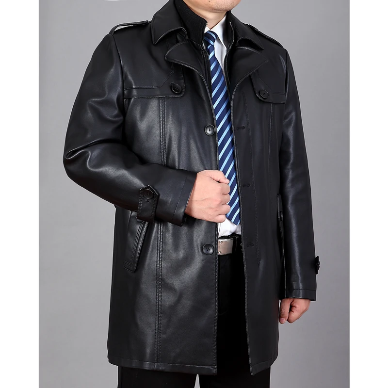 Новое мужское кожаное пальто, мужская кожаная куртка, большой M-4xl осенью и зимой