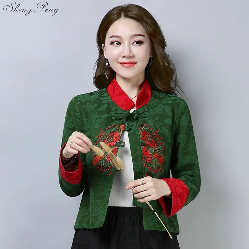 Traditional Chinese Clothing For Women China Shirt Chinese Style Tops Jacket Cotton Printing Vertical Cheongsam Tops V1734