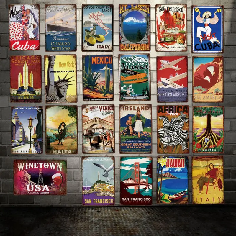 [ DecorMan ] ALASKA New York Mexico CUBA Venic TIN SIGN Custom wholesale Mural Paintings Bar PUB Decor LT-1890 | Дом и сад