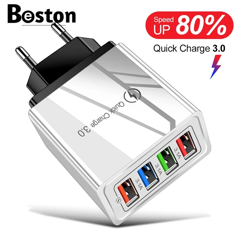 Адаптер питания Acgicea с 4 USB-портами и поддержкой быстрой зарядки 3.0 45 Вт | Мобильные