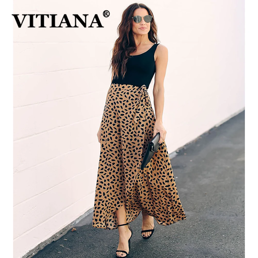 VITIANA-Falda larga de verano para mujer, falda negra hasta el tobillo, elegante, informal