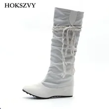 Г. Новые зимние рыцарские сапоги на плоской подошве с круглым носком Женские однотонные Нескользящие ботинки больших размеров ботинки в богемном стиле HYKL-1188