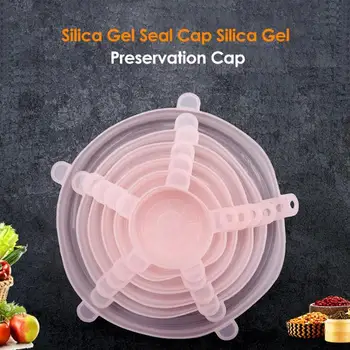

6pcs Stretchable Silicone Fresh Cover Food Fruit Reuse Sealed Kitchen Cookware Tools Seal Vacuum Lids Wraps
