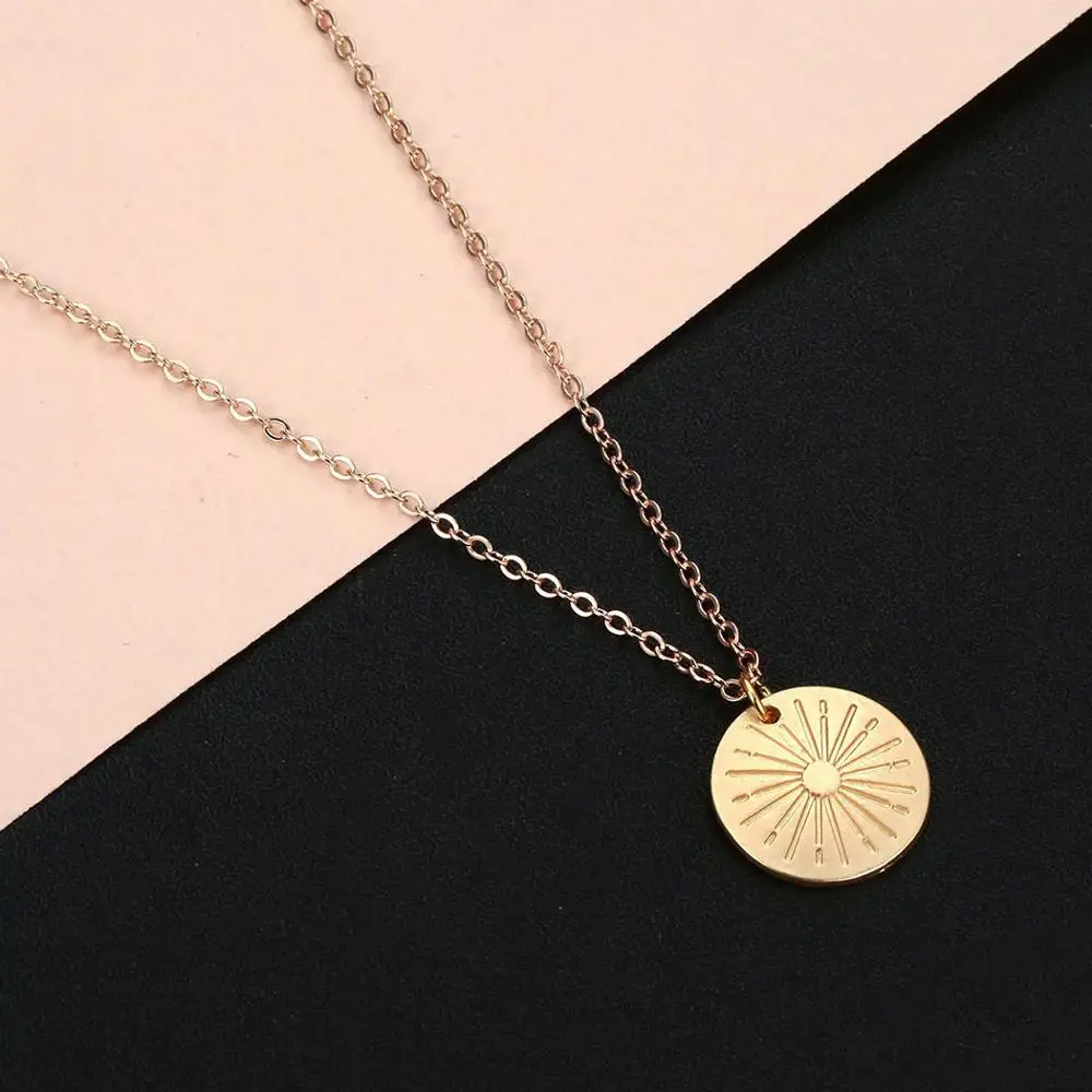 Chandler Personality Sun Necklace Geometry Disco Neck Collar Stainless Steel Minimalist Bling Solar Colier Wholesale