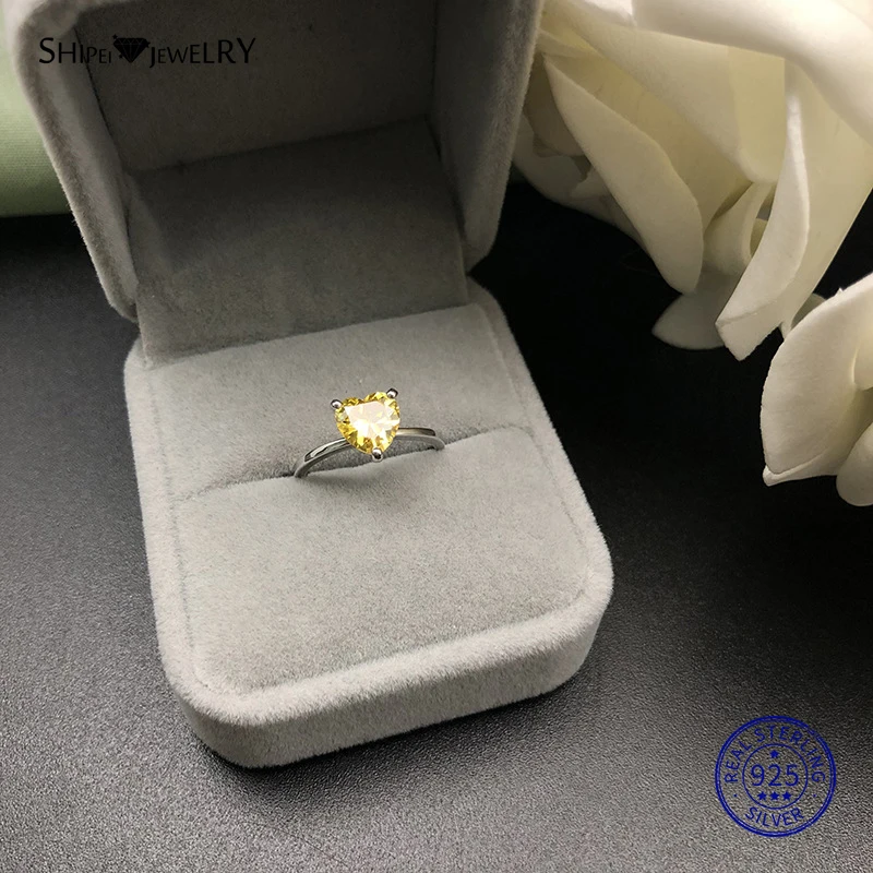 Shipei созданное муассанитом кольцо в форме сердца для женщин, хорошее ювелирное изделие, серебро 925 пробы, кольцо в виде сердца, Подарок на годовщину, День святого Валентина - Цвет камня: Yellow
