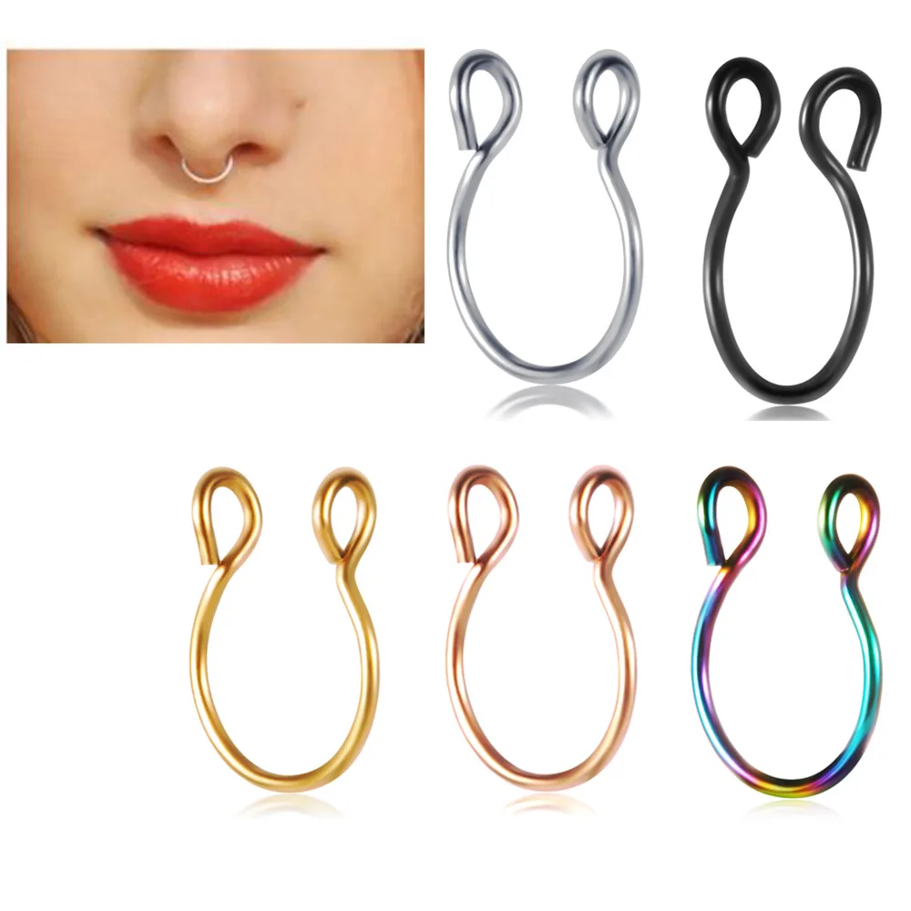 

1 pcs Fake U Shape Clip Nose Ring Medical Surgical Steel Body Septum Piercing For Women Unix Helix Hoop Jewelry 0.8x8mm