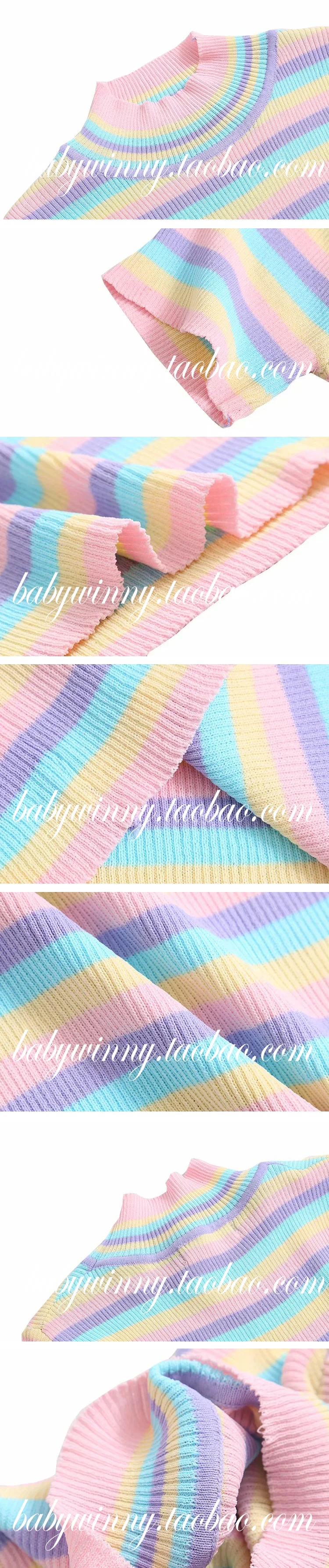 Г., Осенний тонкий вязаный свитер с короткими рукавами для девочек Makaron Rainbow, пуловер с круглым вырезом, короткие свитера стрейч