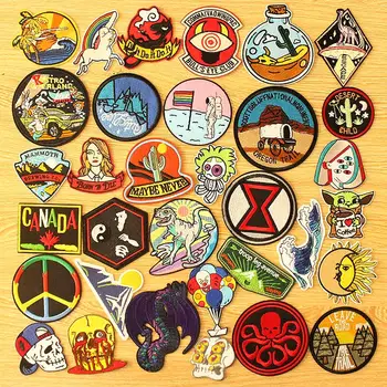 

Punk/Hippie Patch Iron On Patches For Clothes Mountain Patch Stripe On Clothes Embroidered Patches For Clothing Applique Sticker