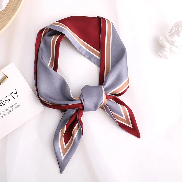 Sweet Love Print Women Small Silk Scarf Handle Bag Ribbons Female Head Scarves Sharp angle Green 90*10cm 27